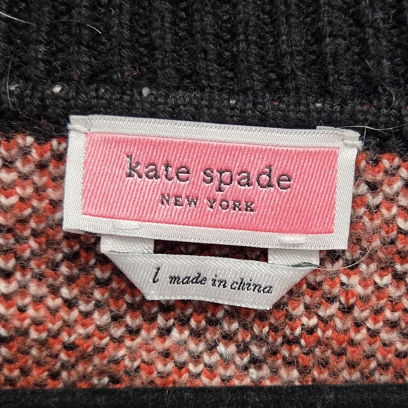 Kate Spade New York Zebra Fair Isle Wool Sweater Red/Black Beaded Size Large - Picture 8 of 9